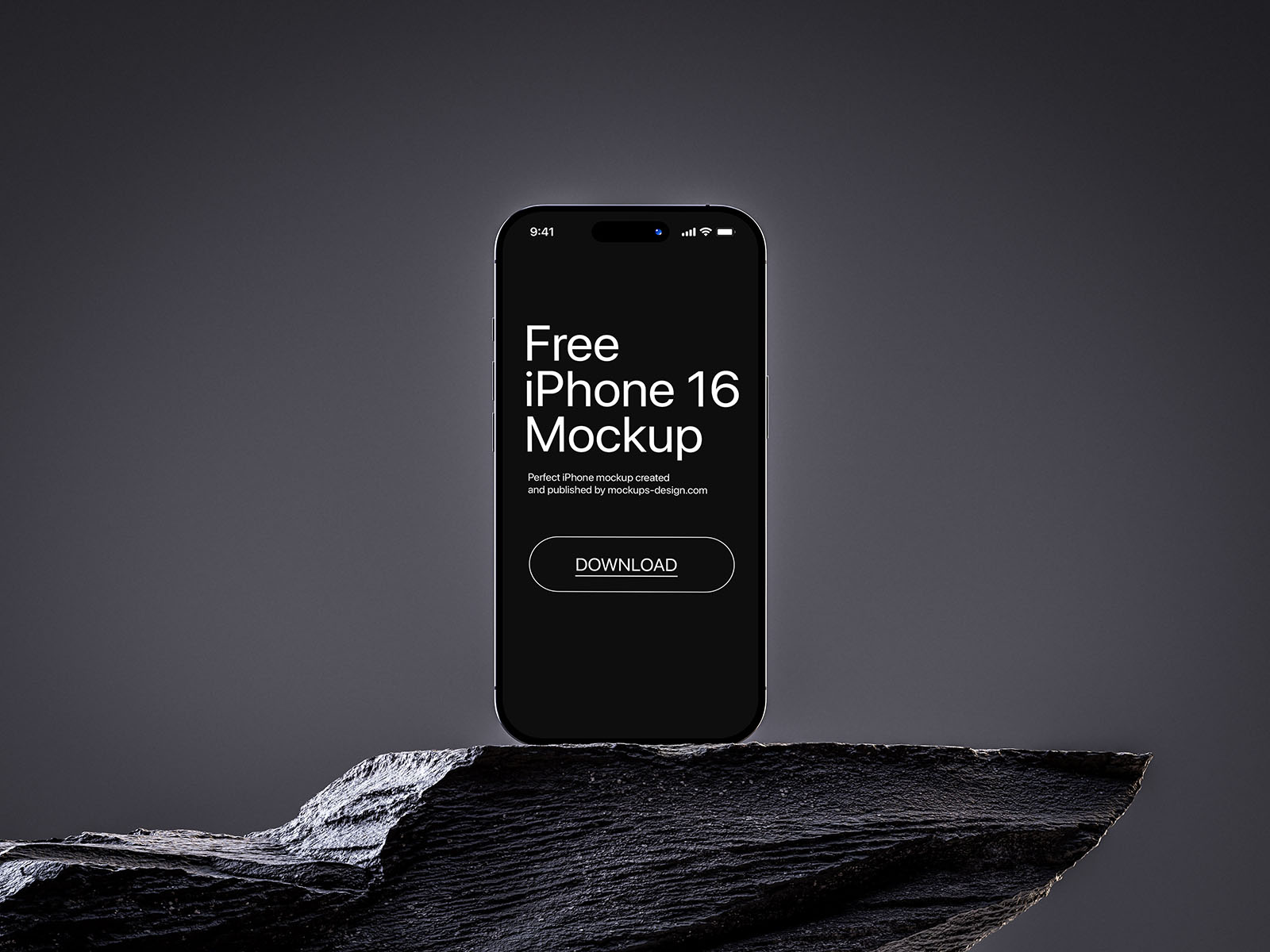 Free iPhone 16 on the rock mockup