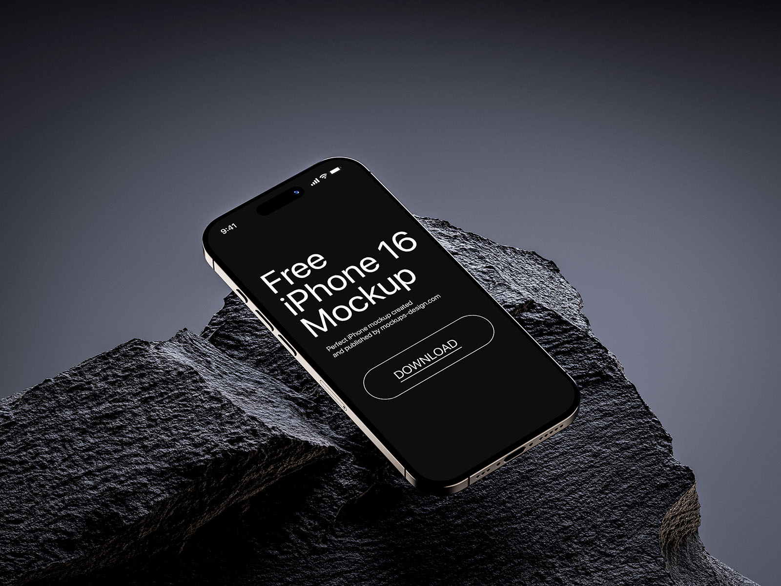 Free iPhone 16 on the rock mockup