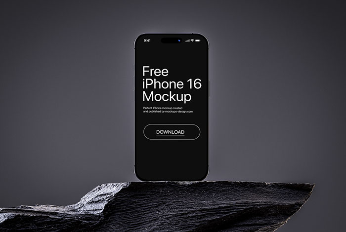 Free iPhone 16 on the rock mockup