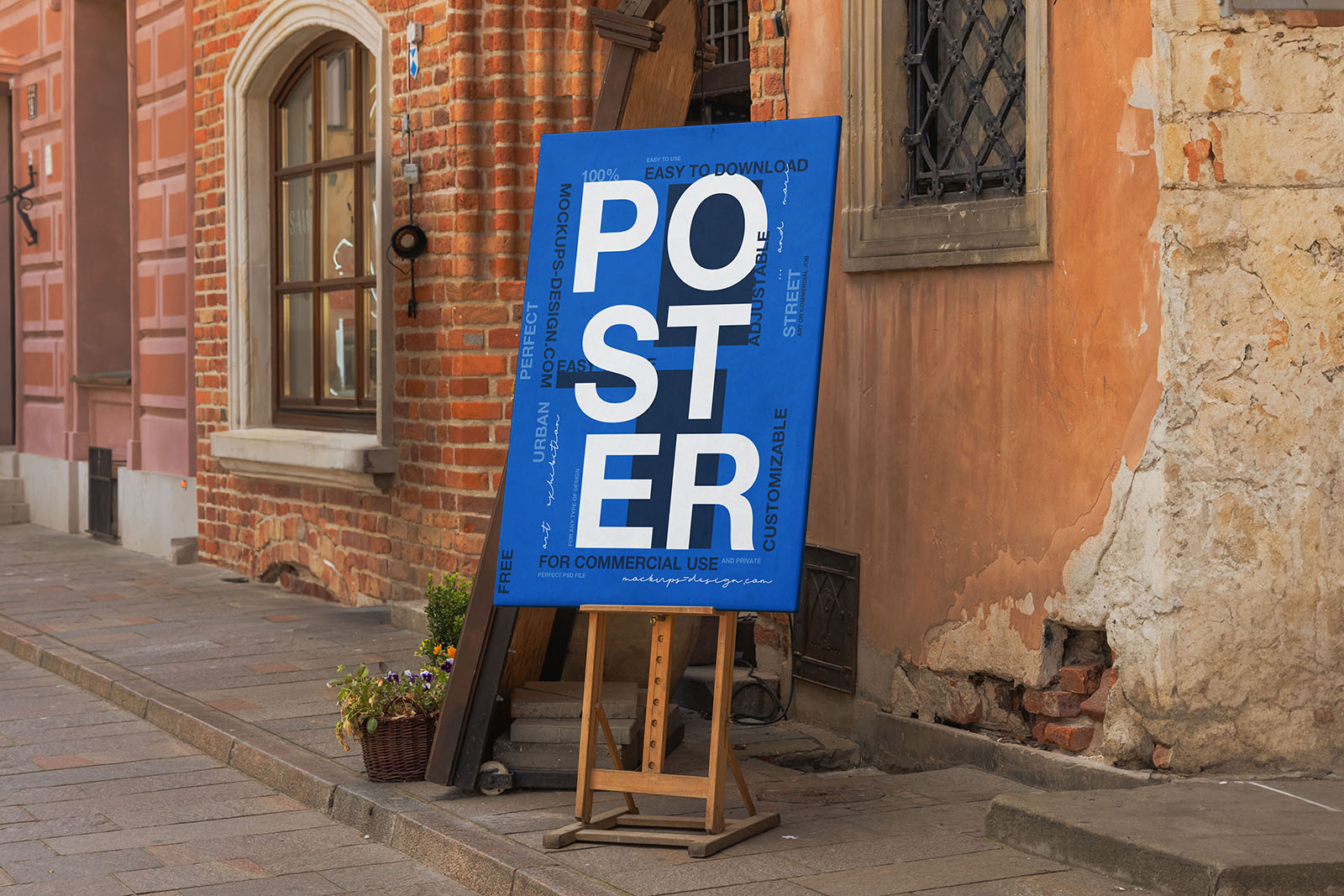 Rustic easel poster mockup