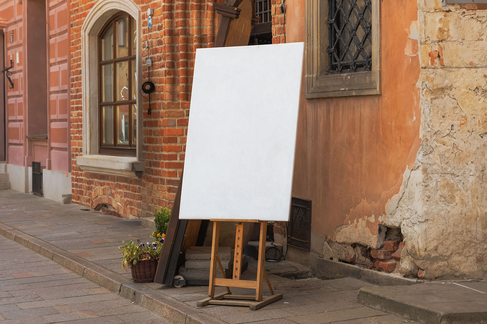 Rustic easel poster mockup