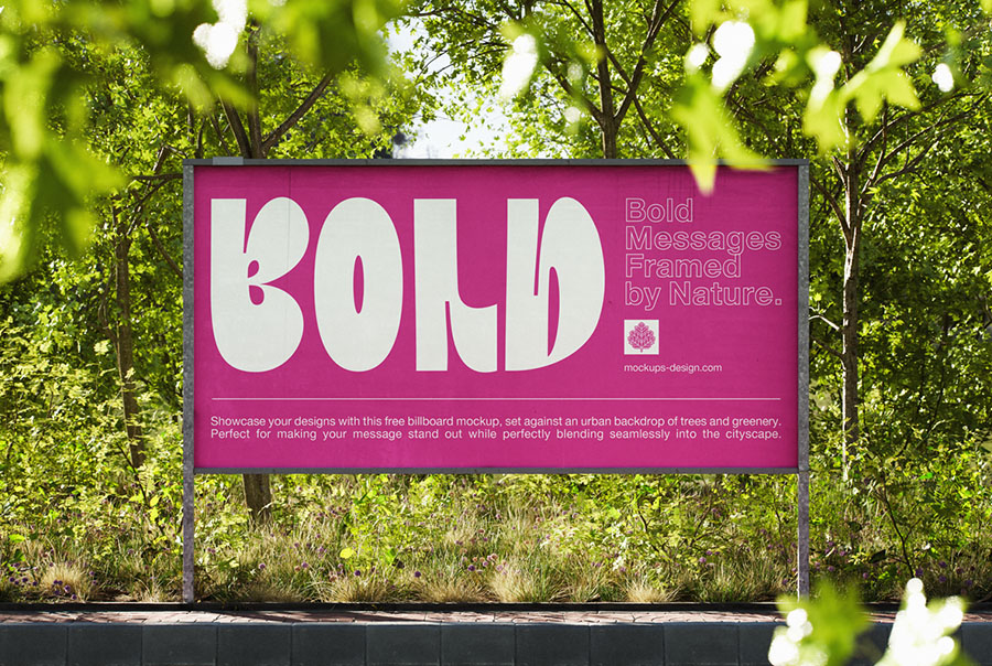 Billboard mockup in green surroundings