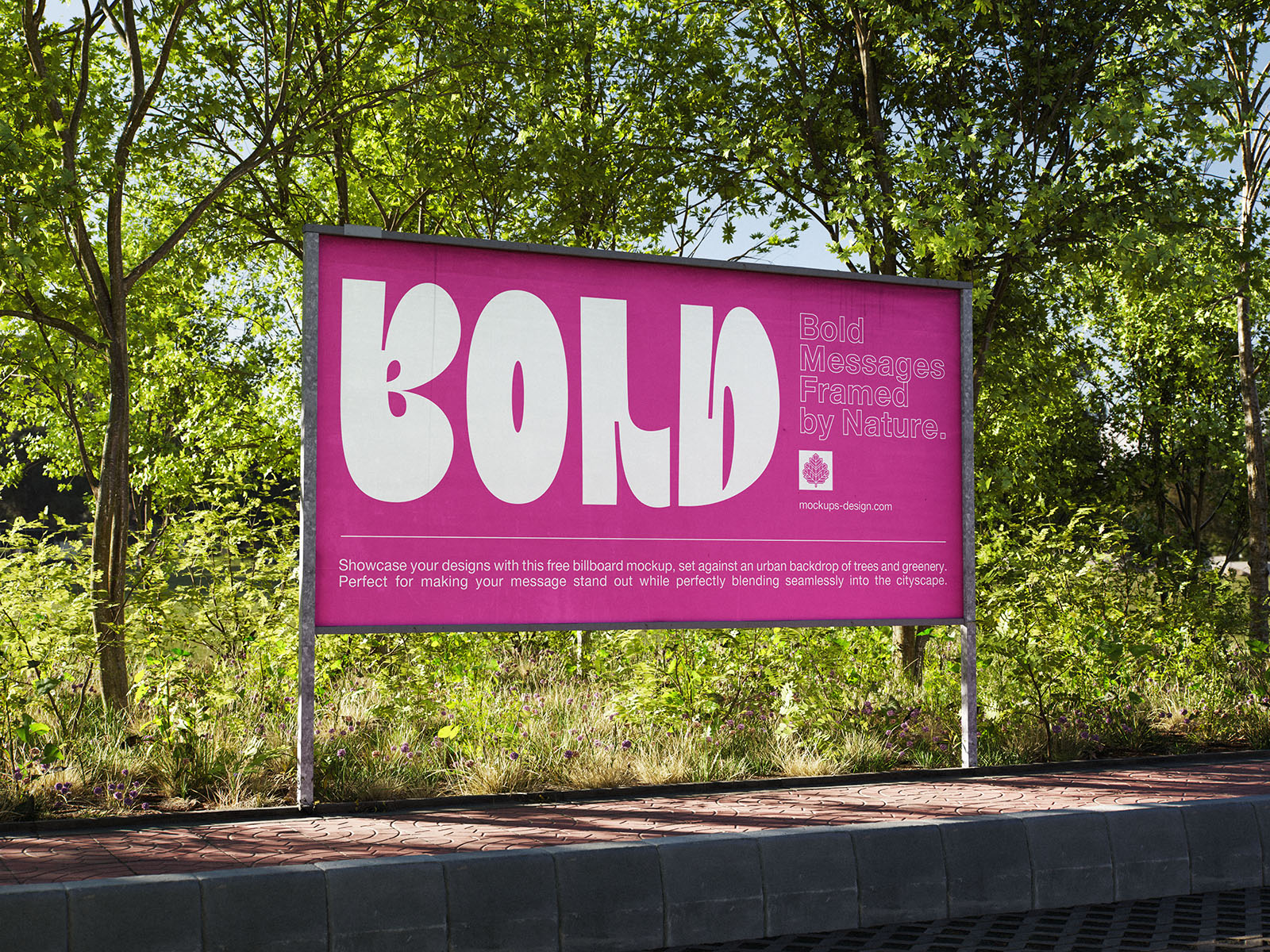 Billboard mockup in green surroundings