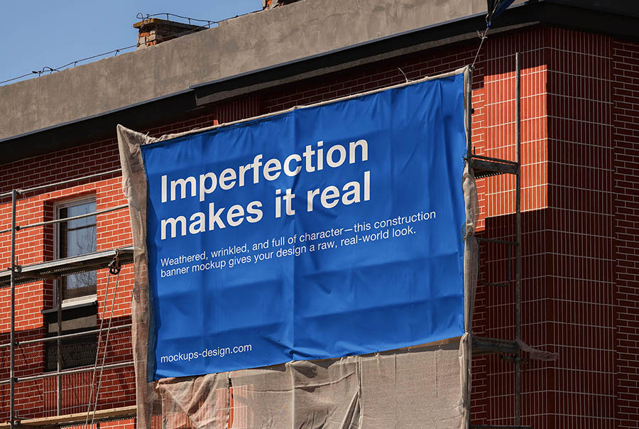 Wrinkled construction banner mockup