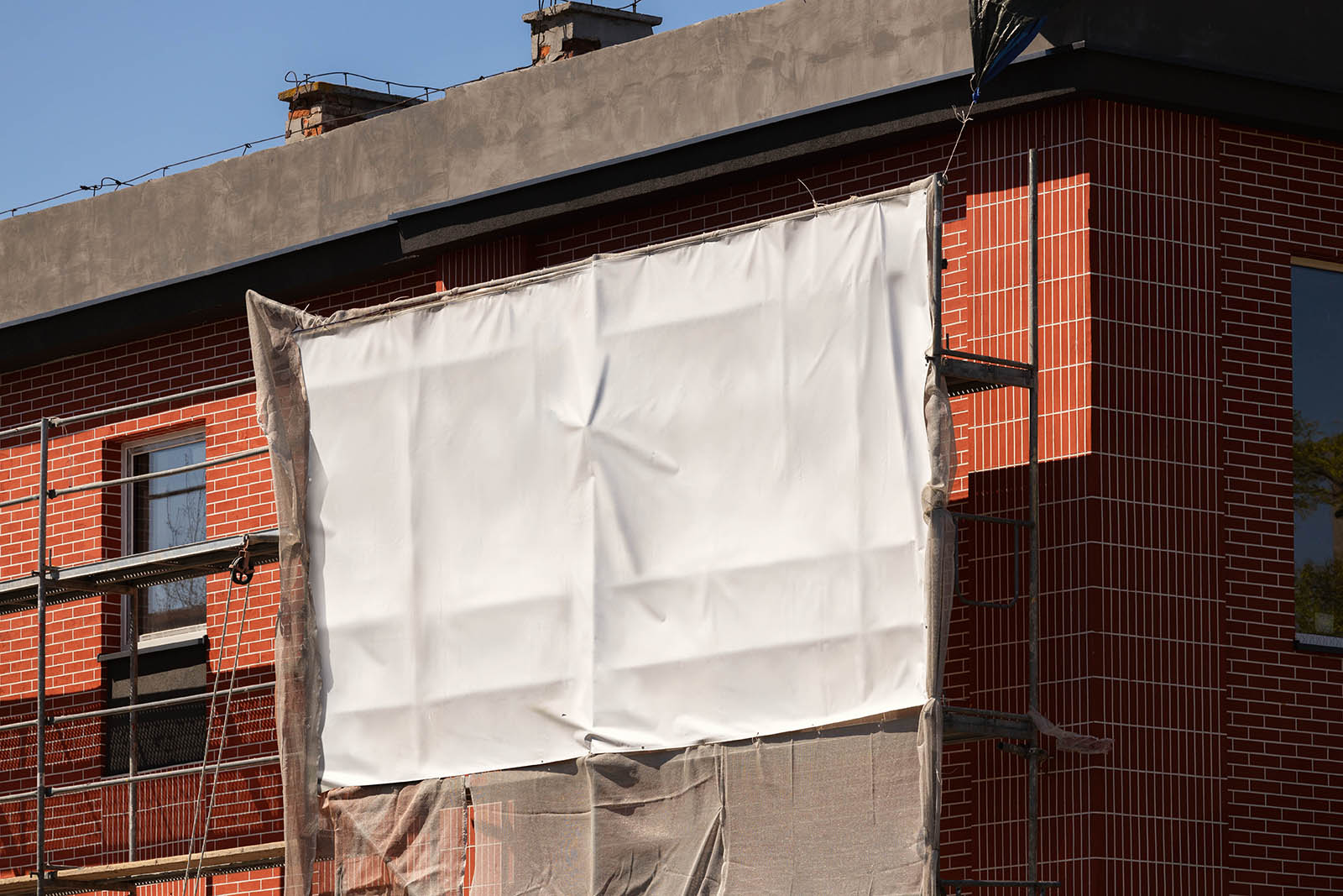 Wrinkled construction banner mockup