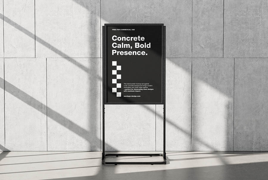 Poster stand on concrete mockup