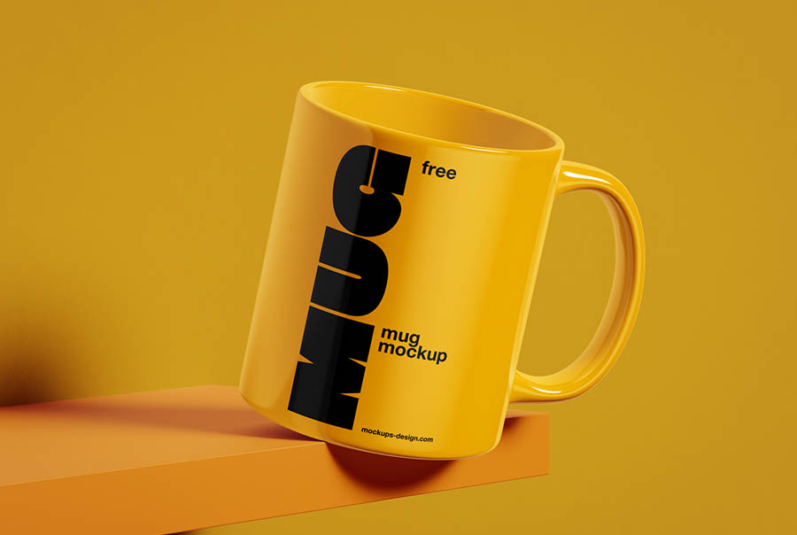 Mug on the shelf mockup
