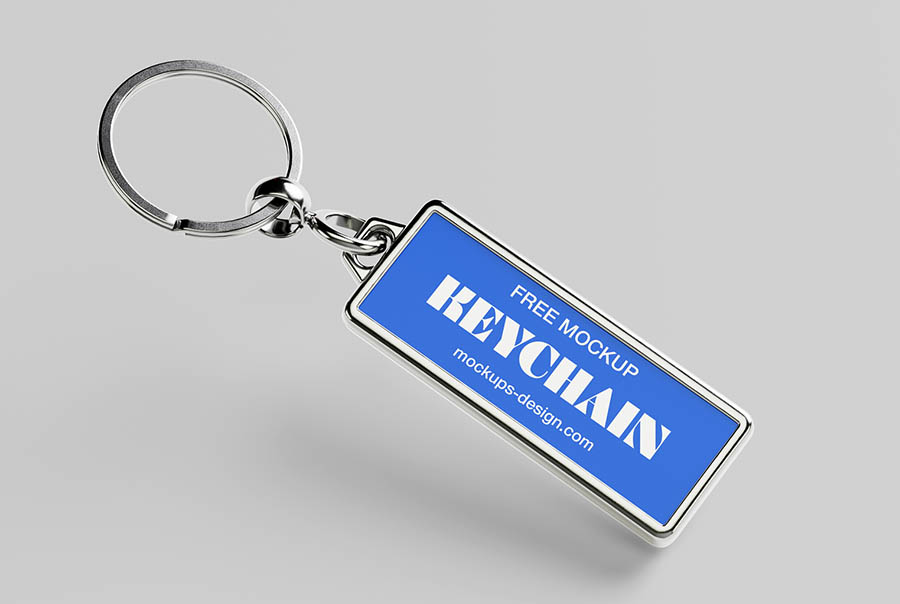Metallic rectangle keychain mockup