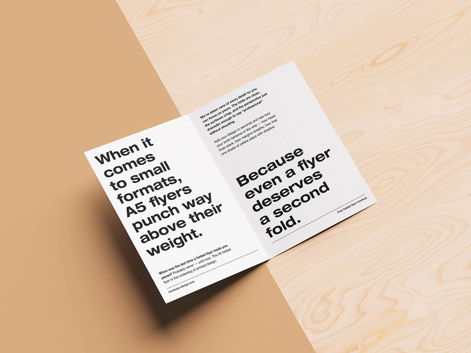 Folded A5 flyer on natural background mockup