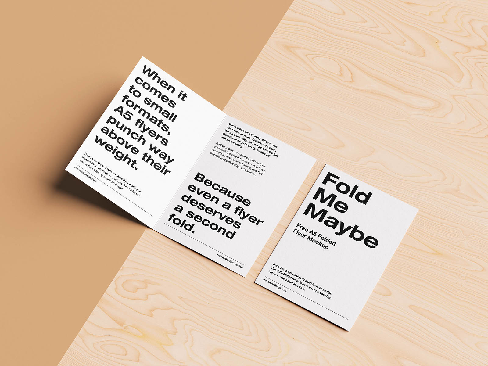 Folded A5 flyer on natural background mockup