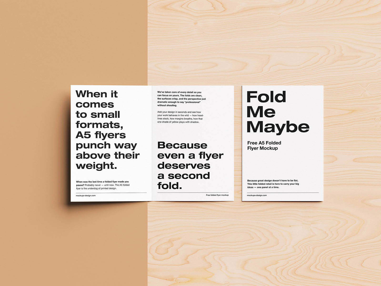Folded A5 flyer on natural background mockup