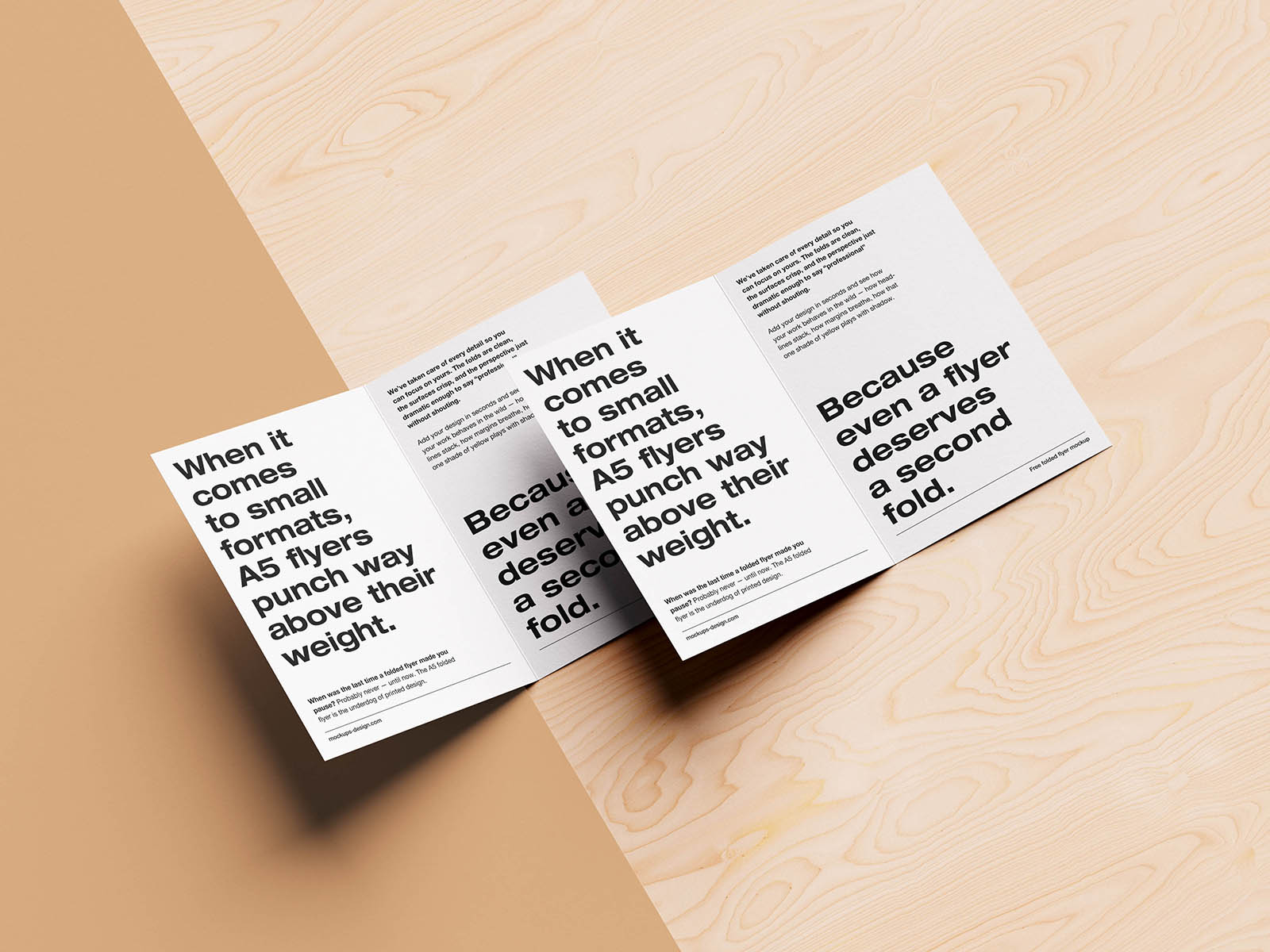 Folded A5 flyer on natural background mockup