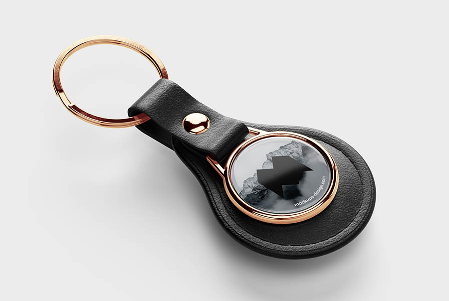 Round leather keychain mockup
