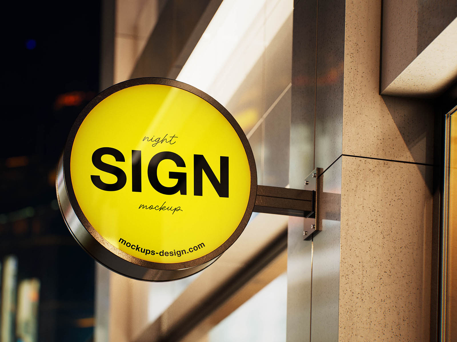 Night-lit round sign mockup