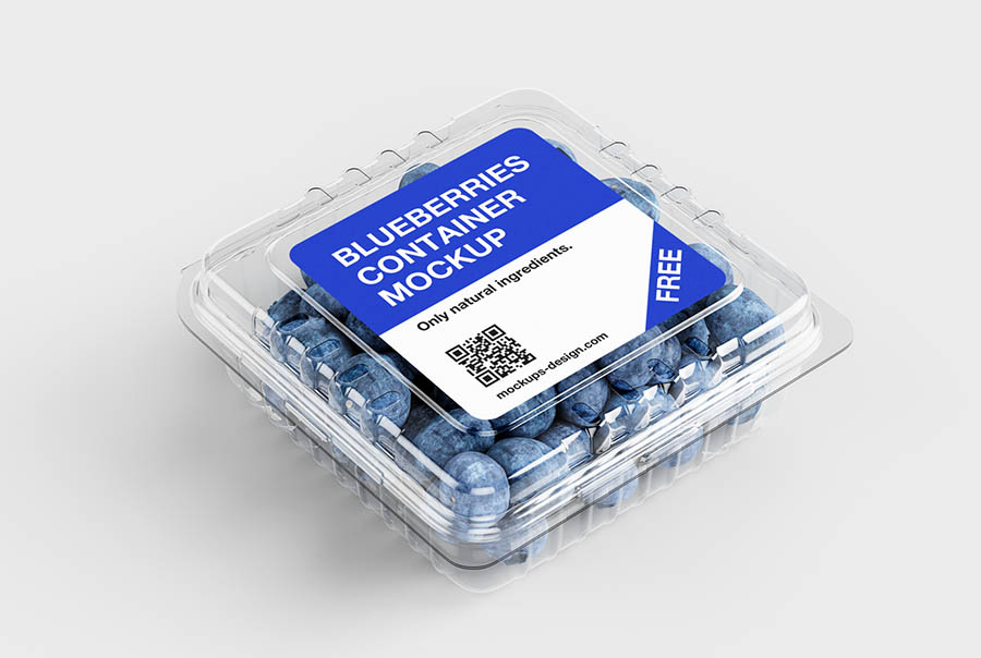 Blueberries plastic container mockup