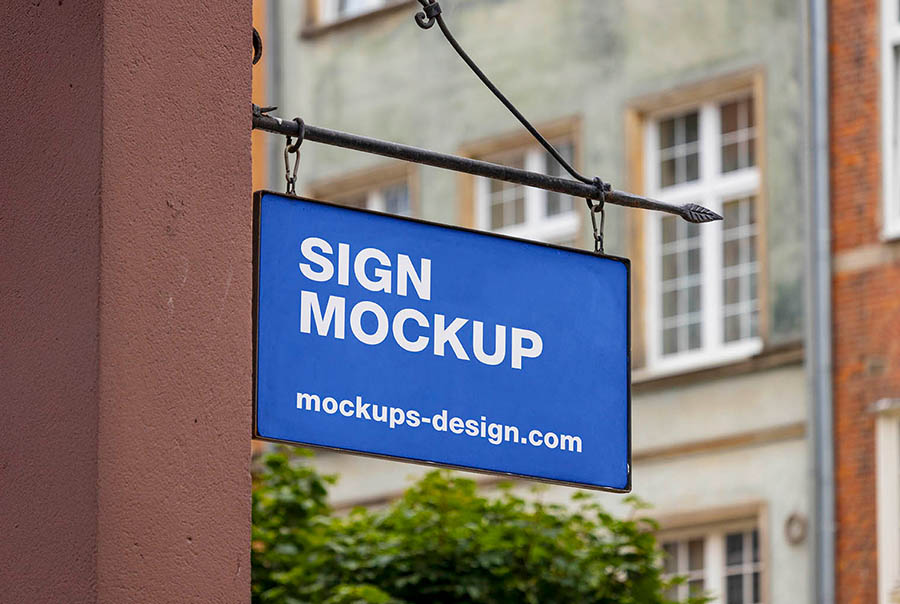 Hanging street signboard mockup