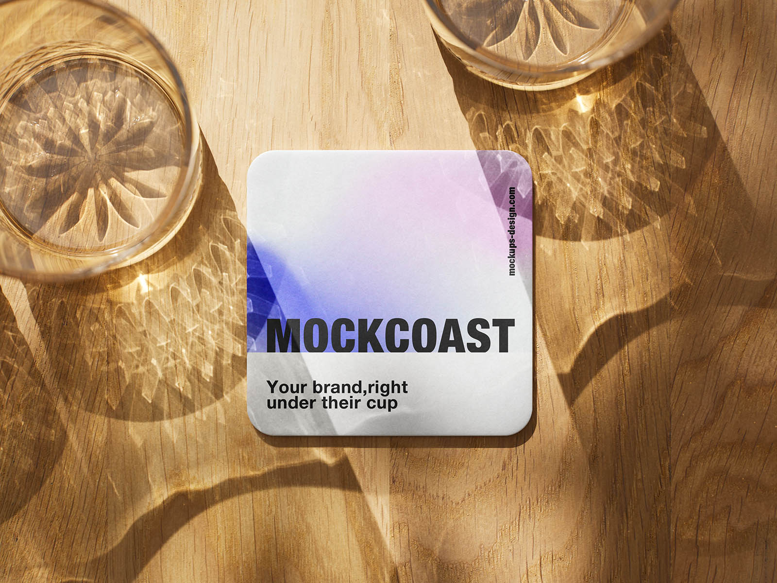 Square rounded-corner drinks coaster mockup
