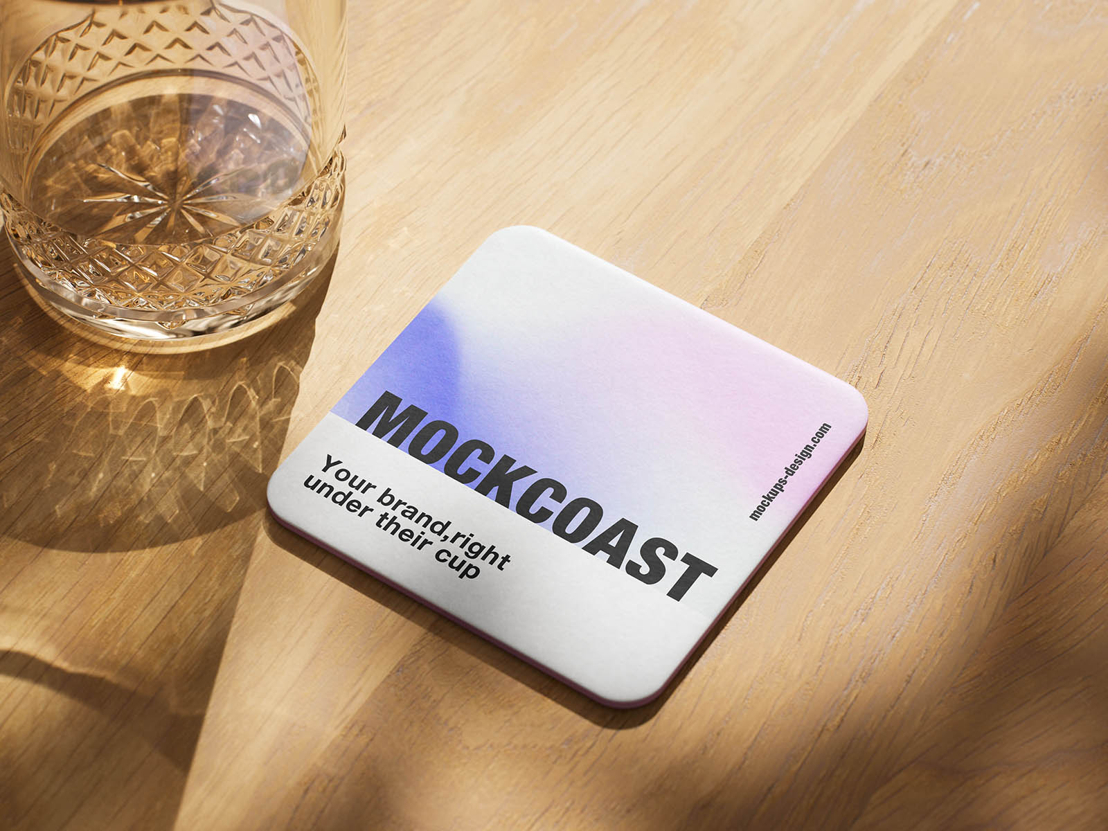 Square rounded-corner drinks coaster mockup