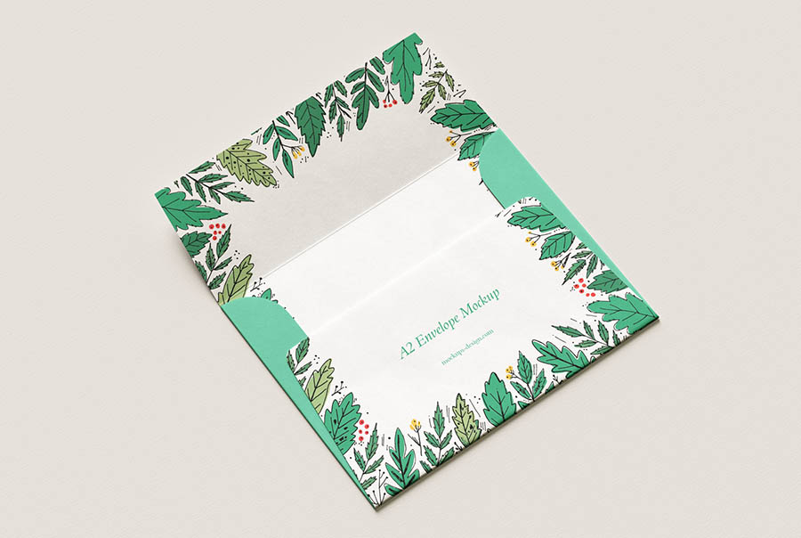 Open-flap A2 envelope mockup