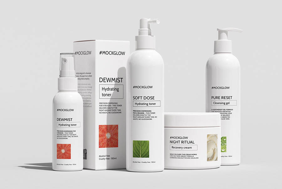 Five-piece cosmetic set mockup