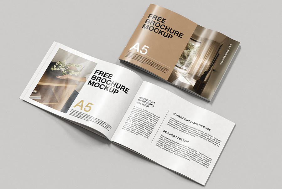 Curved-page A5 brochure mockup