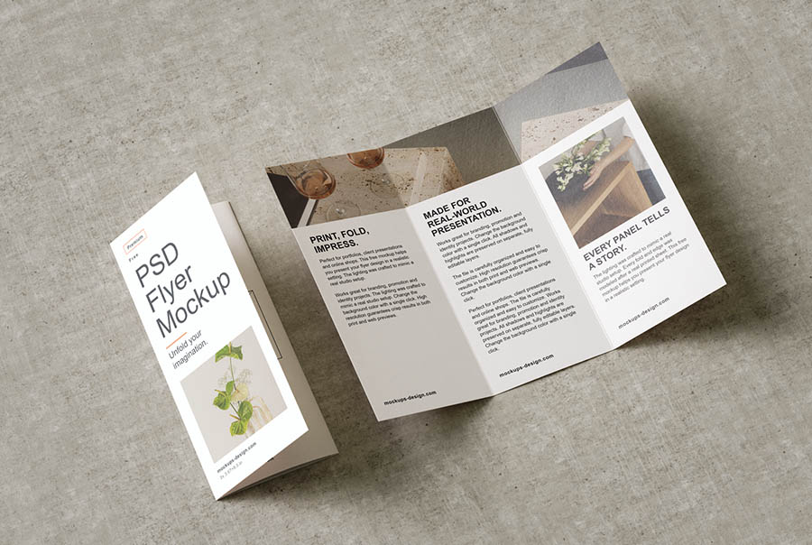 Textured trifold brochure mockup