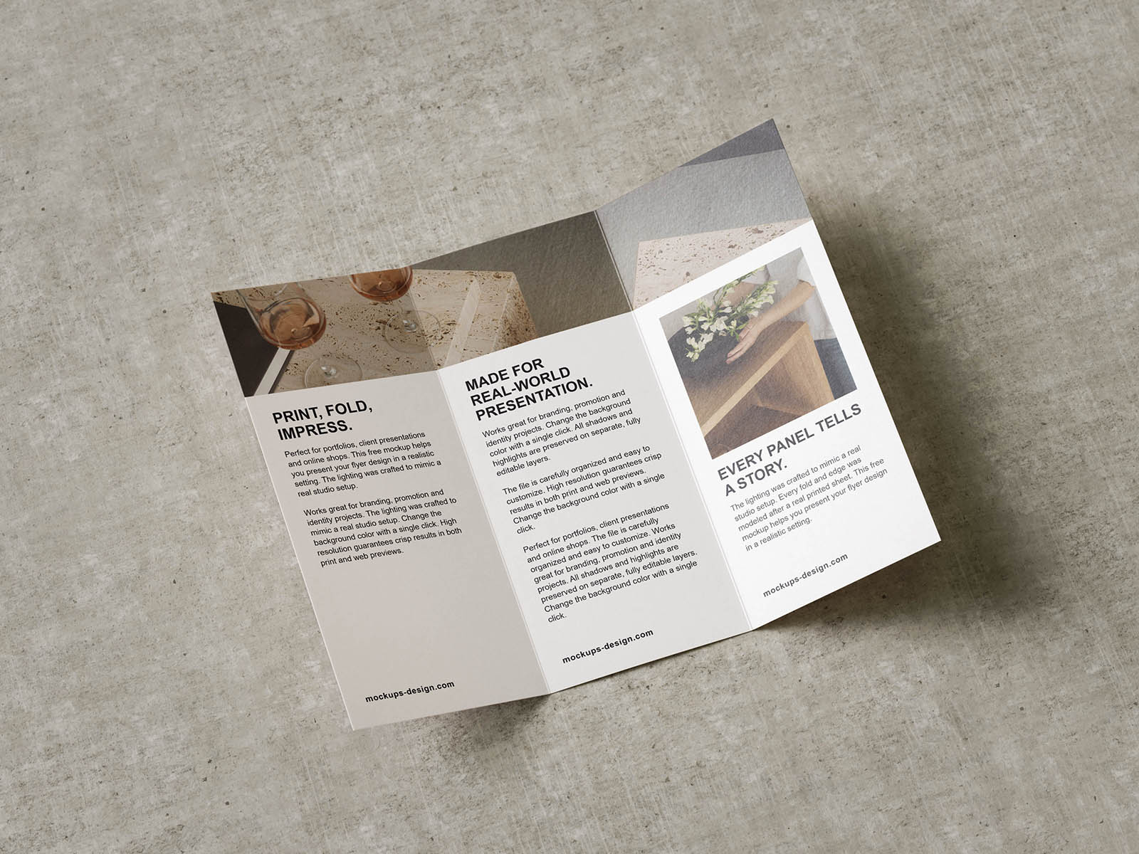 Textured trifold brochure mockup