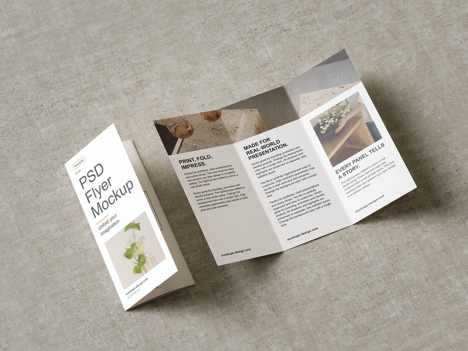 Textured trifold brochure mockup