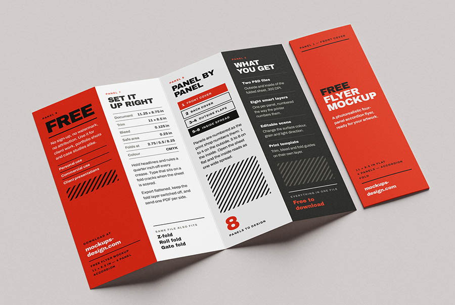 Four-panel accordion fold flyer mockup