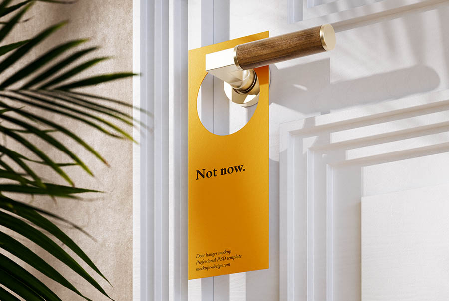 Brass-handle door hanger mockup