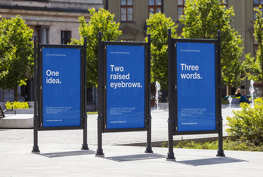 Three-panel citylight poster mockup